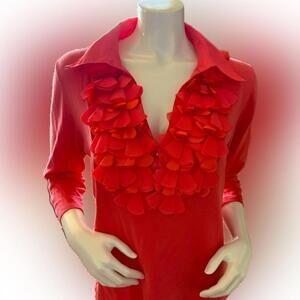 Women's Gaby &‎ Eden Orange 3/4 sleeve v-neck knit top adorned with petals. XL